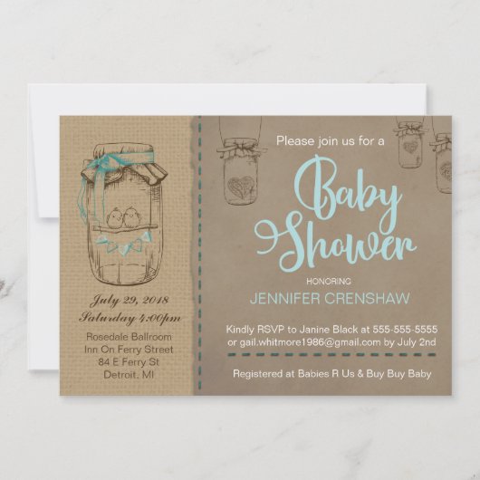 Mason Jar Baby shower Invitation Kaart (Voorkant)