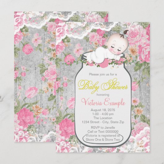 Mason Jar Baby shower Kaart (Voorkant / Achterkant)