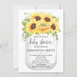 Mason jar baby shower sunflower country chic kaart