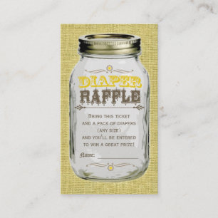 Mason Jar Baby Yellow Diaper Raffle Ticket Informatiekaartje
