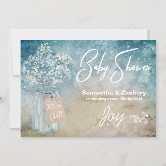 ** Mason Jar Baby's Breath Baby shower Rustiek Kaart (Voorkant)