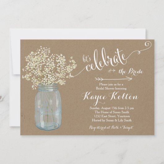 Mason Jar Baby's Breath Bridal Shower Invitation Kaart (Voorkant)