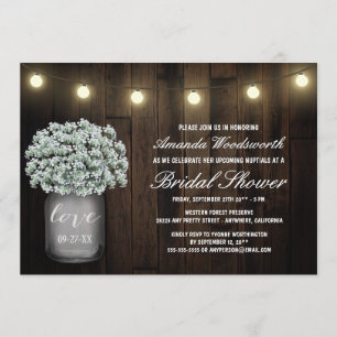 Mason Jar Babys Breath Bridal Shower Uitnodigingen