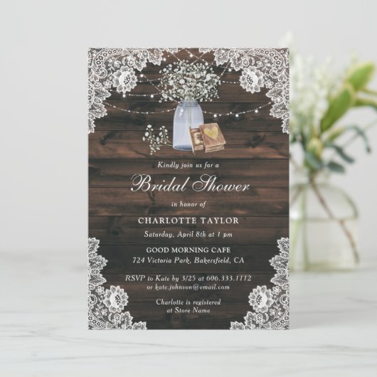 Mason Jar Baby's Breath Floral Lace Vrijgezellenfe Kaart (Staand voorkant)