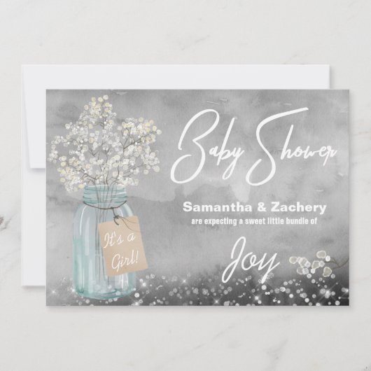 ** Mason Jar Baby's Breath Rustic Baby shower Kaart (Voorkant)