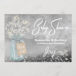 ** Mason Jar Baby's Breath Rustic Baby shower Kaart