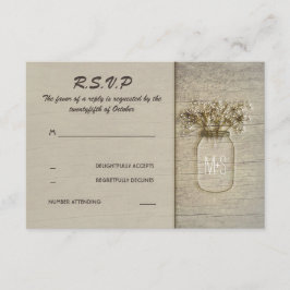 Mason Jar Baby's Breath Rustic Barn RSVP-kaarten RSVP Kaartje