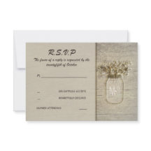 Mason Jar Baby's Breath Rustic Barn RSVP-kaarten