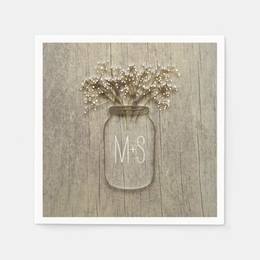 Mason Jar Baby's Breath Rustieke Bruiloft Servetten (Voorkant)