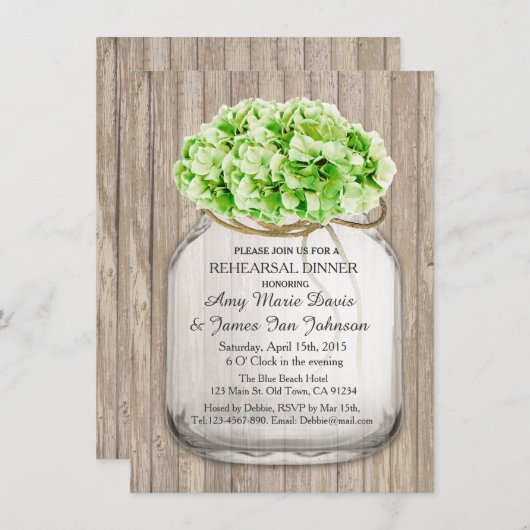 Mason jar barn wood rehearings nodigt uit voor hyd kaart (Voorkant / Achterkant)