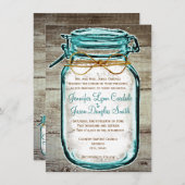 Mason Jar Barn Wood Rustic Wedding Invitations Kaart (Voorkant / Achterkant)