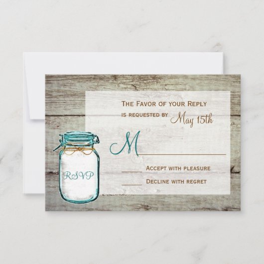 Mason Jar Barn Wood Rustic Wedding RSVP-kaarten RSVP Kaartje (Voorkant)