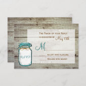 Mason Jar Barn Wood Rustic Wedding RSVP-kaarten RSVP Kaartje (Voorkant / Achterkant)