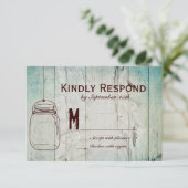 Mason Jar Barn Wood Typography Wedding RSVP Cards (Staand voorkant)