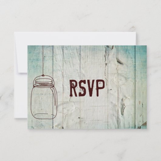 Mason Jar Barn Wood Typography Wedding RSVP Cards (Achterkant)