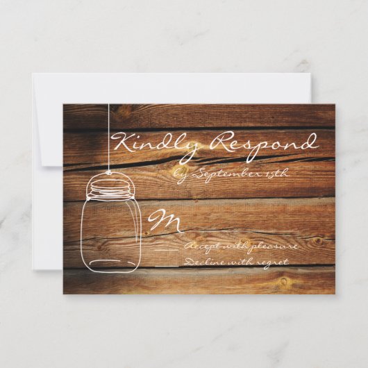 Mason Jar Barn Wood Wedding RSVP-kaarten RSVP Kaartje (Voorkant)