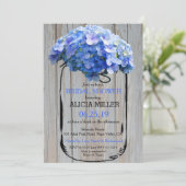 Mason Jar Barnwood Blue Hydrangeas Vrijgezellenfee Kaart (Staand voorkant)