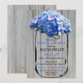 Mason Jar Barnwood Blue Hydrangeas Vrijgezellenfee Kaart (Voorkant / Achterkant)