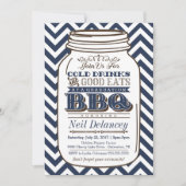 Mason Jar BBQ Afstuderen Invitation, Chevron Navy Kaart (Voorkant)