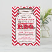 Mason Jar BBQ Afstuderen Invitation, Chevron Red Kaart (Staand voorkant)