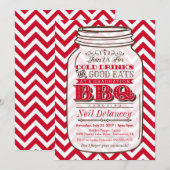 Mason Jar BBQ Afstuderen Invitation, Chevron Red Kaart (Voorkant / Achterkant)
