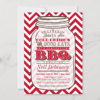 Mason Jar BBQ Afstuderen Invitation, Chevron Red Kaart