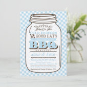 Mason Jar BBQ Invitation, Couples Baby shower Boy Kaart (Staand voorkant)