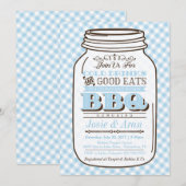 Mason Jar BBQ Invitation, Couples Baby shower Boy Kaart (Voorkant / Achterkant)