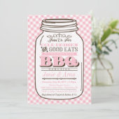 Mason Jar BBQ Invitation, Couples Baby shower Girl Kaart (Staand voorkant)