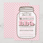 Mason Jar BBQ Invitation, Couples Baby shower Girl Kaart (Voorkant / Achterkant)