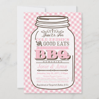 Mason Jar BBQ Invitation, Couples Baby shower Girl Kaart
