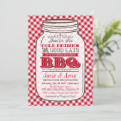 Mason Jar BBQ Invitation, Couples Shower Barbecue Kaart (Staand voorkant)