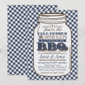 Mason Jar BBQ Invitation, Couples Shower Blue Kaart (Voorkant / Achterkant)