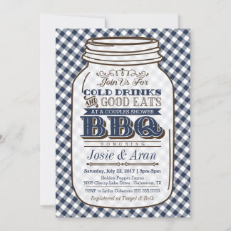 Mason Jar BBQ Invitation, Couples Shower Blue Kaart