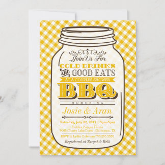 Mason Jar BBQ Invitation, Couples Shower, Yellow Kaart