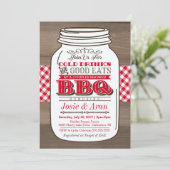 Mason Jar BBQ-uitnodiging, koppel bruisparty op ho Kaart (Staand voorkant)