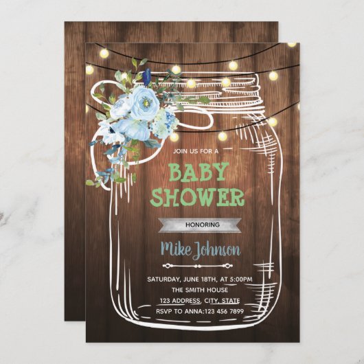 Mason jar bbq - uitnodiging voor een douchedag (Voorkant / Achterkant)