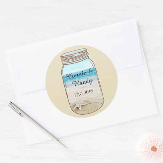 Mason Jar Beach Bruiloft Sticker (Envelop)