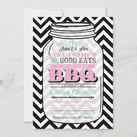 Mason Jar Birthday BBQ Invitation, Child of Adult Kaart (Voorkant)