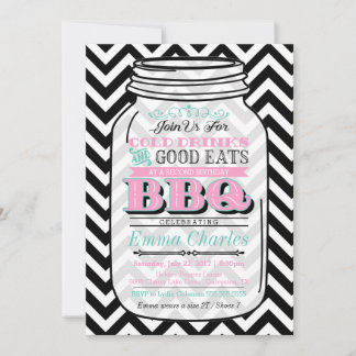 Mason Jar Birthday BBQ Invitation, Child of Adult Kaart