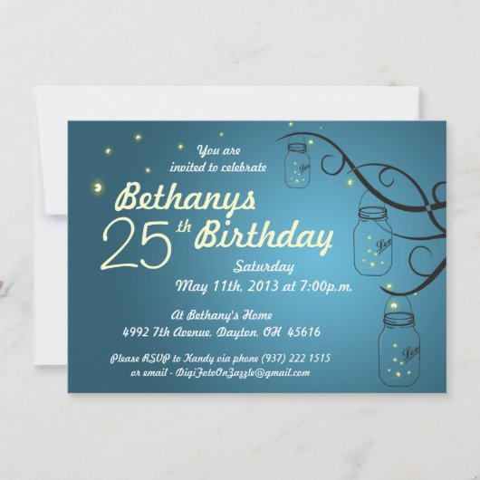 Mason Jar Birthday Invitation in Blauwgroen / Blue Kaart (Voorkant)