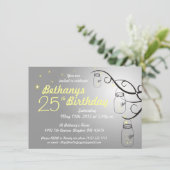 Mason Jar Birthday Invitation in Grey Silver Kaart (Staand voorkant)