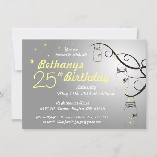 Mason Jar Birthday Invitation in Grey Silver Kaart (Voorkant)