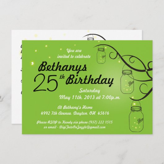 Mason Jar Birthday Invitation in Lime Green Kaart (Voorkant / Achterkant)