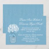 Mason Jar Blauw en Wit Bloemen Receptie Kaart (Voorkant / Achterkant)