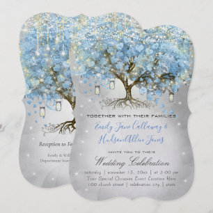 Mason Jar Blauw Zilver Hart Blad Boom Fee Lichtjes Kaart