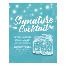 Mason Jar Blauwe Bloemige Trouwdag Signature Drank