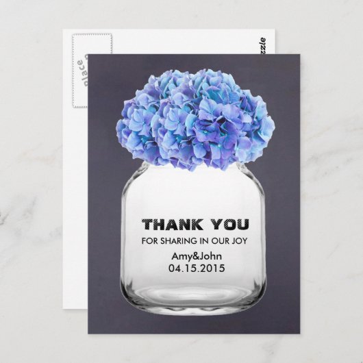 Mason jar blauwe hortensia dank u opmerking horten briefkaart (Voorkant / Achterkant)