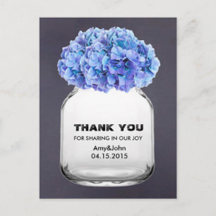 Mason jar blauwe hortensia dank u opmerking horten briefkaart