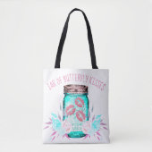 Mason jar bloem en vlinder kus schattig blauw roze tote bag (Voorkant)